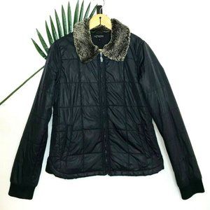 VANS Quilt Puffer Faux Fur Collar Full Zip Jacket